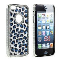 iPhone 5 5S  Leopard Diamond Chrome Case (Blue)